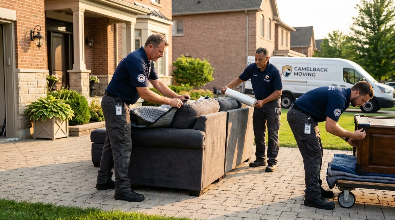 Large estate moving crew wrapping furniture in Chelsea, MA